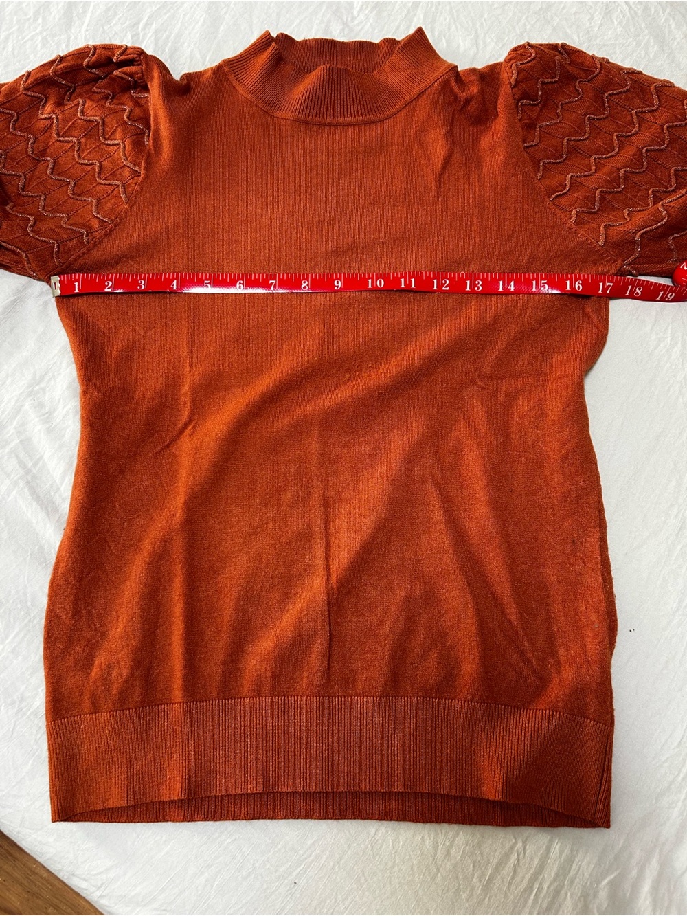 Puff-Sleeve Mock Neck Sweater in Rust - Picture 6 of 6